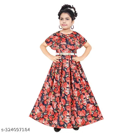 Trendy Girls cotton blend printed net dress for girls, short sleeves, suitable for various occasions, size 6-7 years, India origin