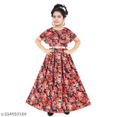 Trendy Girls printed net cotton blend gown dress for children, suitable for various occasions