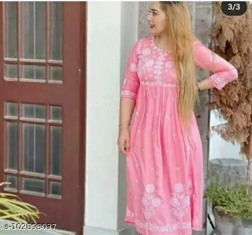 Rayon embroidered kurta, XL only, Indian handcrafted rayon long top with three-quarter sleeves