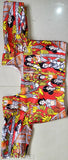 Pink satin print lehenga choli for kids, Indian wedding wear with short sleeves and stitched net