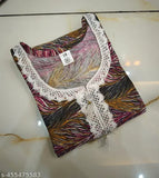 Wool printed kurti with lace work, three-quarter sleeves in vibrant Indian design, machine washable