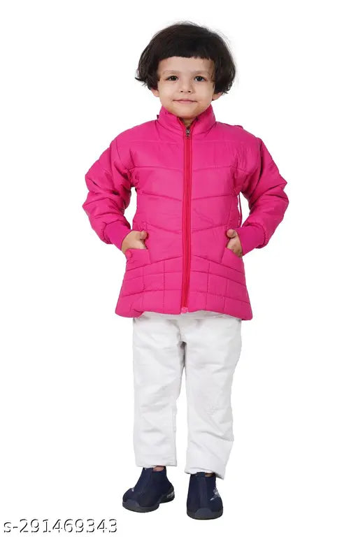 Cotton winter jacket for girls, soft and cozy "Butter Jacket" with long sleeves, waterproof design, size 2-3 years (chest 28in, length 18in), made in India