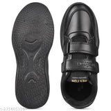 Black synthetic slip-on Tway school shoes for kids aged 6-12, suitable for boys and girls. Made in India