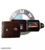 Trending leather BMW mens wallet, solid net pattern, free size (11cm x 9cm), 6 ATM slots, 3 compartments
