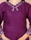 Purple rayon straight kurta with trouser, floral yoke design, three-quarter sleeves, Indian traditional ethnic wear