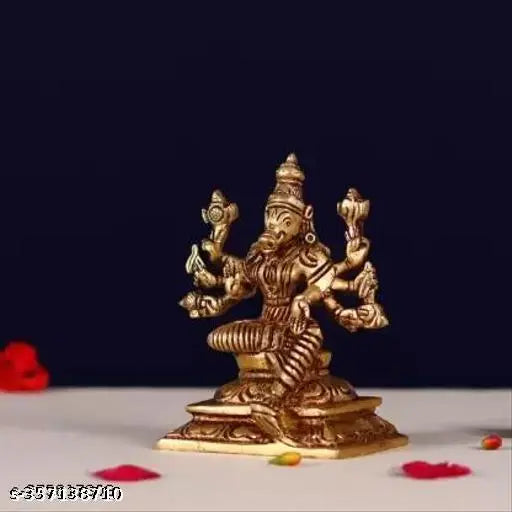 Brass small Varahi Amman 8-Handed God Idol, Lord Vishnu's Varaga Avatar Statue, Indian-origin religious brass figurine (8cm height)