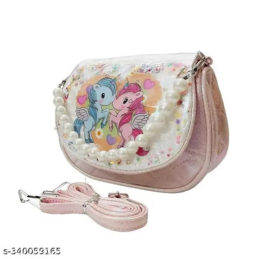 Faux leather Unicon Glitter sling bag, adjustable strap, waterproof, multicolor design, ideal for kids' outdoor activities