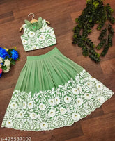 Embroidered Georgette Lehenga Choli for Kids Navratri - Vibrant Indian Fancy Wear