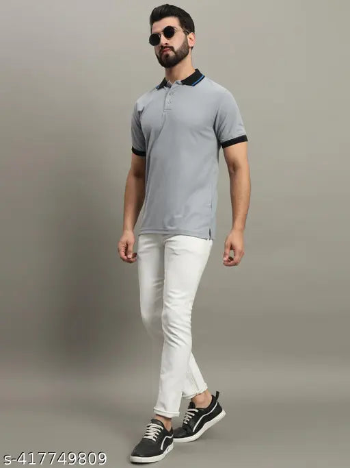 Golf-themed men's cotton blend polo t-shirt, solid design, short sleeves, size M