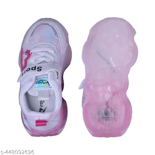 Synthetic LED embellished shoes for girls (9-5 years), Chinese-made kids' footwear with lace up net, size range: 11in - 16.5in