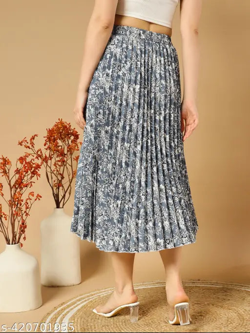 Effortless Elegance Floral Printed Crepe Midi Skirt, premium lightweight Indian fabric for warm-season wear