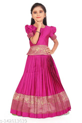 Blue Taffeta Silk Lehenga choli with Zari stitch, Indian traditional pattu pavadai for girls (18-24M - 7-8Y)