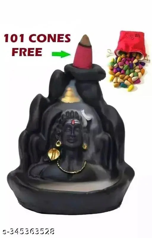 Handcrafted black poly resin Shiv Adiyogi Mahadev incense holder with 101 scented cones, decorative showpiece, 8cm x 11cm x 10cm