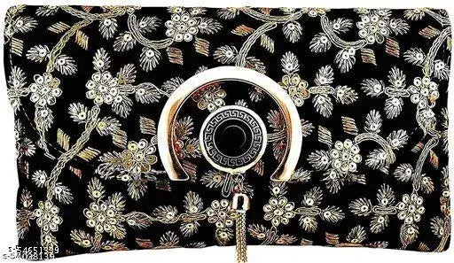 Ethnic canvas party clutch, embroidered net, free size for women's night out, Indian craftwork