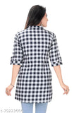 Cotton blend checked short top for women, three-quarter sleeves, sizes S-XXXL from GMK Fashions India