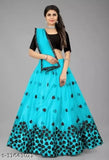 Embroidered taffeta silk lehenga with net dupatta and lace accents, semi-stitched or unstitched for Indian women's traditional wear