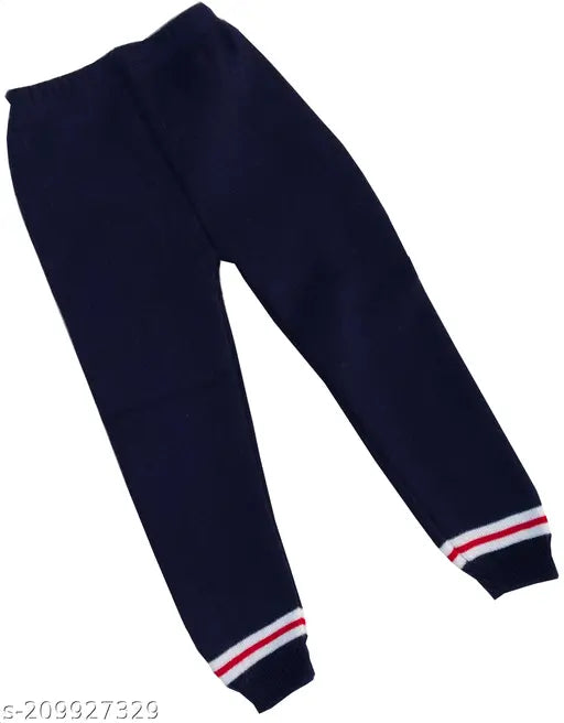 Navy blue self-designed wool sweatshirt and pant set for kids boys, printed full sleeves dress