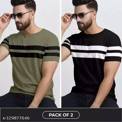 Striped cotton blend men's half sleeve t-shirt pack of 2 - Casual, stylish look for sizes S to XL