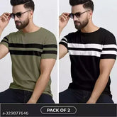 Striped cotton blend men's half sleeve t-shirt pack of 2 - Casual, stylish look for sizes S to XL