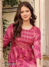 Vibrant Floral Rayon A-line Kurta for Women & Girls - Soft, Breathable, Formal Occasion Ready