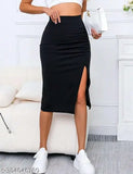 Midi black pencil bodycone skirt, polyester, solid net, comfortable everyday wear
