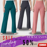 Cotton blend solid high-waist, high-rise bell-bottom pants with bootcut stretchy flare - formal, office appropriate, Indian origin