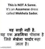 White and Red PolyPat MixPat Assamese Traditional Wear - Mekhela Sador, free size, length 2.75m Chadar, 1.75m Mekhla, 0.75m Blouse