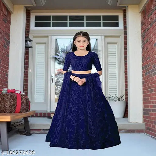 Embroidered net semi-stitched Lehenga Choli by Femisha Creation, available in sizes 3-15 years