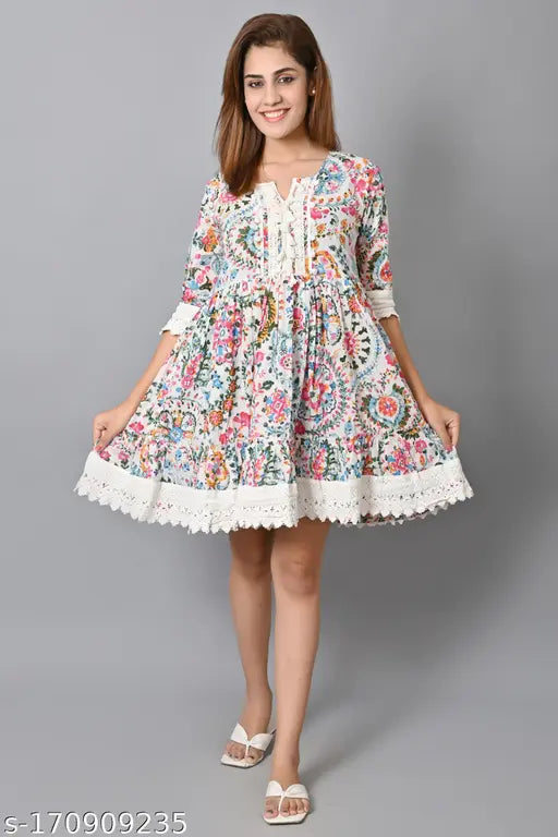 Womens Multicolor Flower Print Short Boho Dress For WomensGirls Barbie Dress For WomensGirls Knee Length Dress For Ladies Summer Dress - 9761613971755 Womens Multicolor Flower Print Short Boho Dress For WomensGirls Barbie Dress For WomensGirls Knee Length Dress For Ladies Summer Dress - 9761613971755
