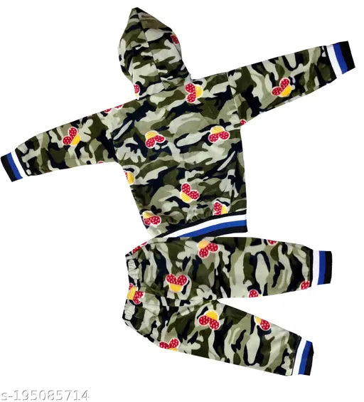 Wool kids winter hoody jacket & pyjama with printed net pattern, suitable for 0-3 Months and 3-6 Months, made in India