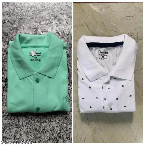 Cotton blend men's polo neck t-shirt combo pack of 2 with printed designs, ideal for casual wear in various sizes from 4XL to 10XL