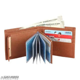 Tan PU Casual Men's Wallet (8 Card Slots), durable leather feel, compact design with photo & card sleeves