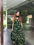 Gorgeous green rayon sharara kurti with net dupatta, sleeveless and printed for occasional/daily wear. Indian-made quality product available in sizes S-XXL