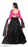 Black and Pink Embroidered Semi-Stitched Net Lehenga, intricately embroidered Indian ethnic wear for women