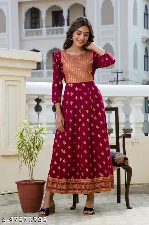 Hand-crafted Rayon Kurti, printed combo, three-quarter sleeves, M - XXXXL sizes