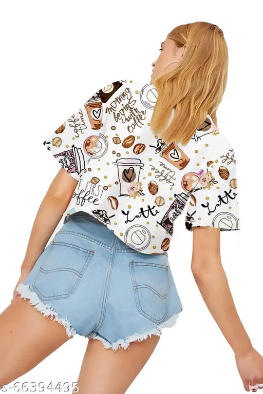 Printed Lycra short-sleeve women's tunic, Indian designer crop top for festivals and special occasions