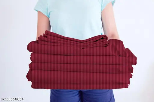 Maroon striped cotton double bedsheet with two pillow covers, 90x100 inches and 18x28 inches each, superfine quality, trendy, reversible, easy to wash, fast-color, premium feel. Ideal for adults in summer or as a gift. Made in India