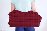 Maroon striped cotton double bedsheet with two pillow covers, 90x100 inches and 18x28 inches each, superfine quality, trendy, reversible, easy to wash, fast-color, premium feel. Ideal for adults in summer or as a gift. Made in India