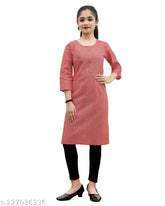 Striped net cotton kurta for girls, self-design, three-quarter sleeves. Girls' clothing for 9-10, 10-11, 12-13 years old from India