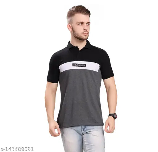 Cotton blend men's polo shirt, regular fit, printed net, short sleeves by Keesor, India