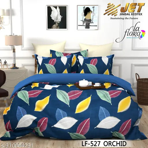 Blue, super soft cotton double bed sheets from Madhu Textiles - premium botanical design with 2 pillow covers (90x90 inches) for summer comfort in adult bedrooms