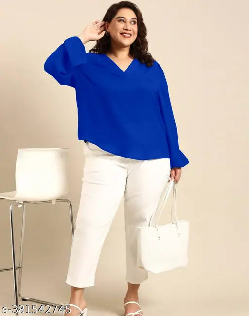 Plus size Georgette top, long sleeves, solid net, traditional Indian design