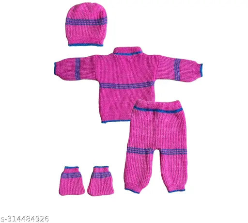 Wool unisex sweater set (printed net), newborn to 18 months, India origin