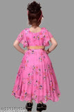 Floral printed Georgette pink full length party dress for girls - cotton blend, short sleeves, India origin