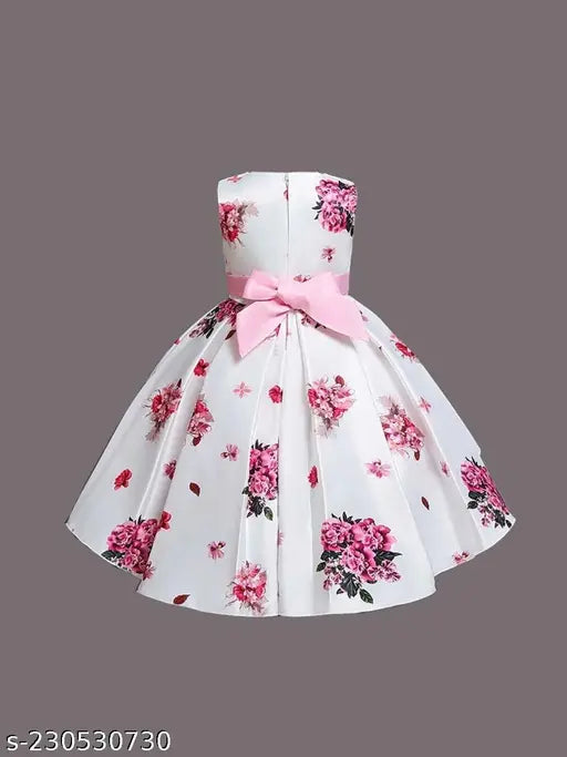 Kids satin print net frock, full sleeve, party wear for 4-5-year-olds