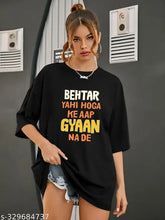 Stylish loose-fit cotton blend half sleeve oversized t-shirt, printed design for women's gym wear, XL size (bust 46 in)