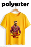 Yellow Allu Arjun Pushpa 2 NEW pink look printed net short-sleeve polyesther top on hanger, India origin