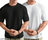 Short-sleeve popcorn cotton blend t-shirt for men, ideal for summer outfits. Light and soothing colors, made in India