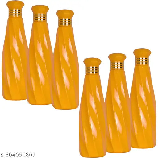 Yellow plastic reusable water bottle set of 6, leak-proof and great for fridge, travel, office, gym & school