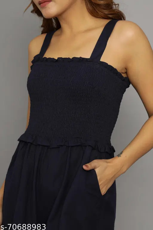 Solid color rayon jump suit for women's party wear, sleeveless and available in sizes S-XL